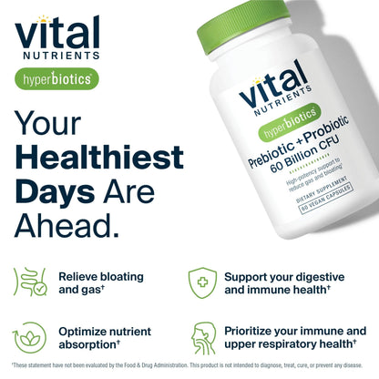 Hyperbiotics Vital Nutrients Prebiotic and Probiotic for Women and Men | 60 Billion CFU | Pre and Probiotics Supports Digestive Health, Constipation, - Maple Wellness Supplements