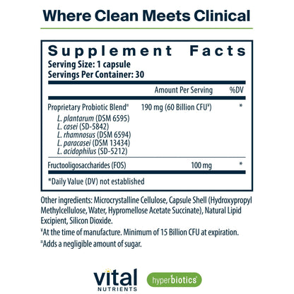 Hyperbiotics Vital Nutrients Prebiotic and Probiotic for Women and Men | 60 Billion CFU | Pre and Probiotics Supports Digestive Health, Constipation, Diarrhea, - Maple Wellness Supplements