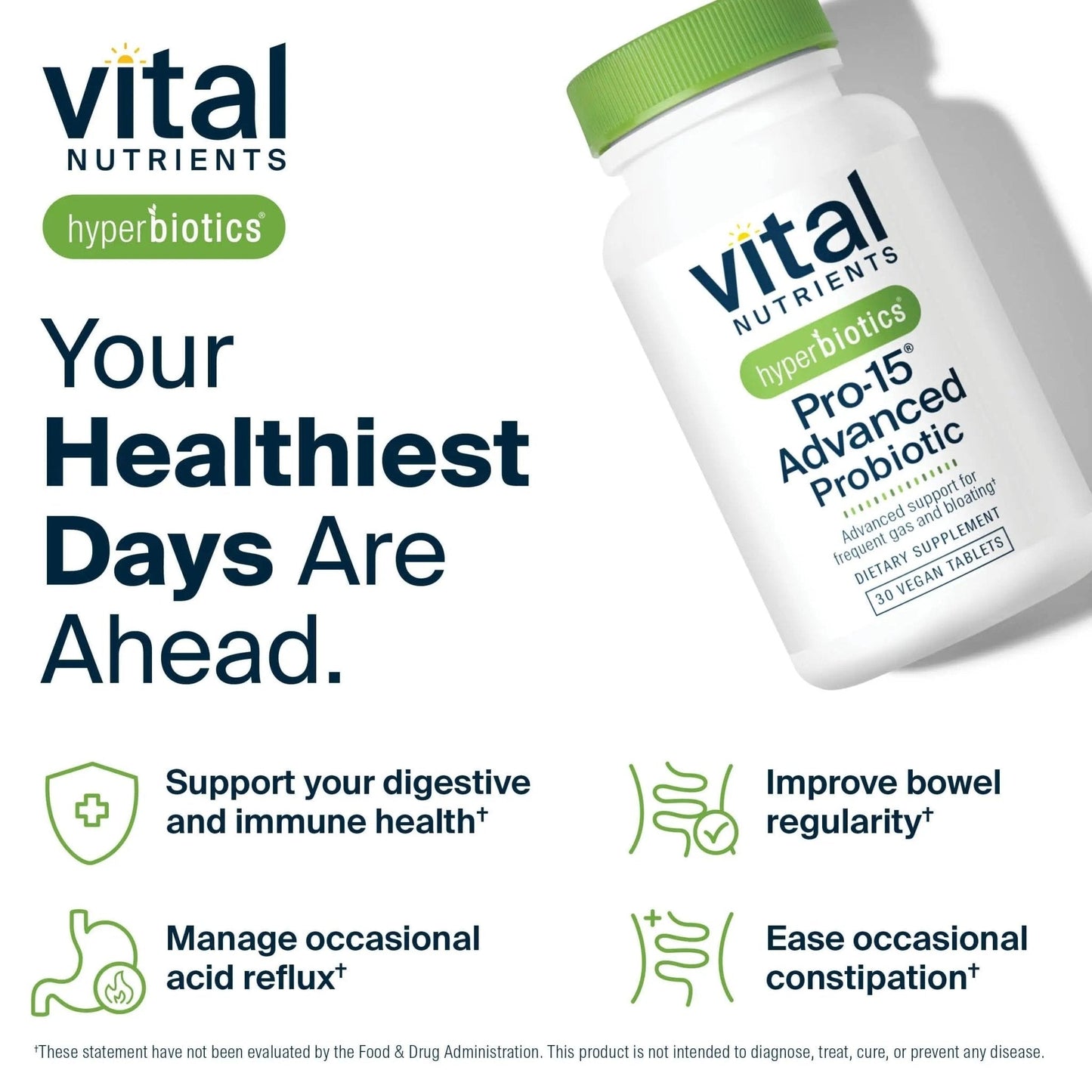 Hyperbiotics Vital Nutrients Pro-15 Advanced Probiotics for Women and Men | 15 Strains + Kiwifruit | Clinically Studied Daily Probiotics for Digestive Health, Gas, & Bloating | 30 Vegan Tablets - Maple Wellness Supplements