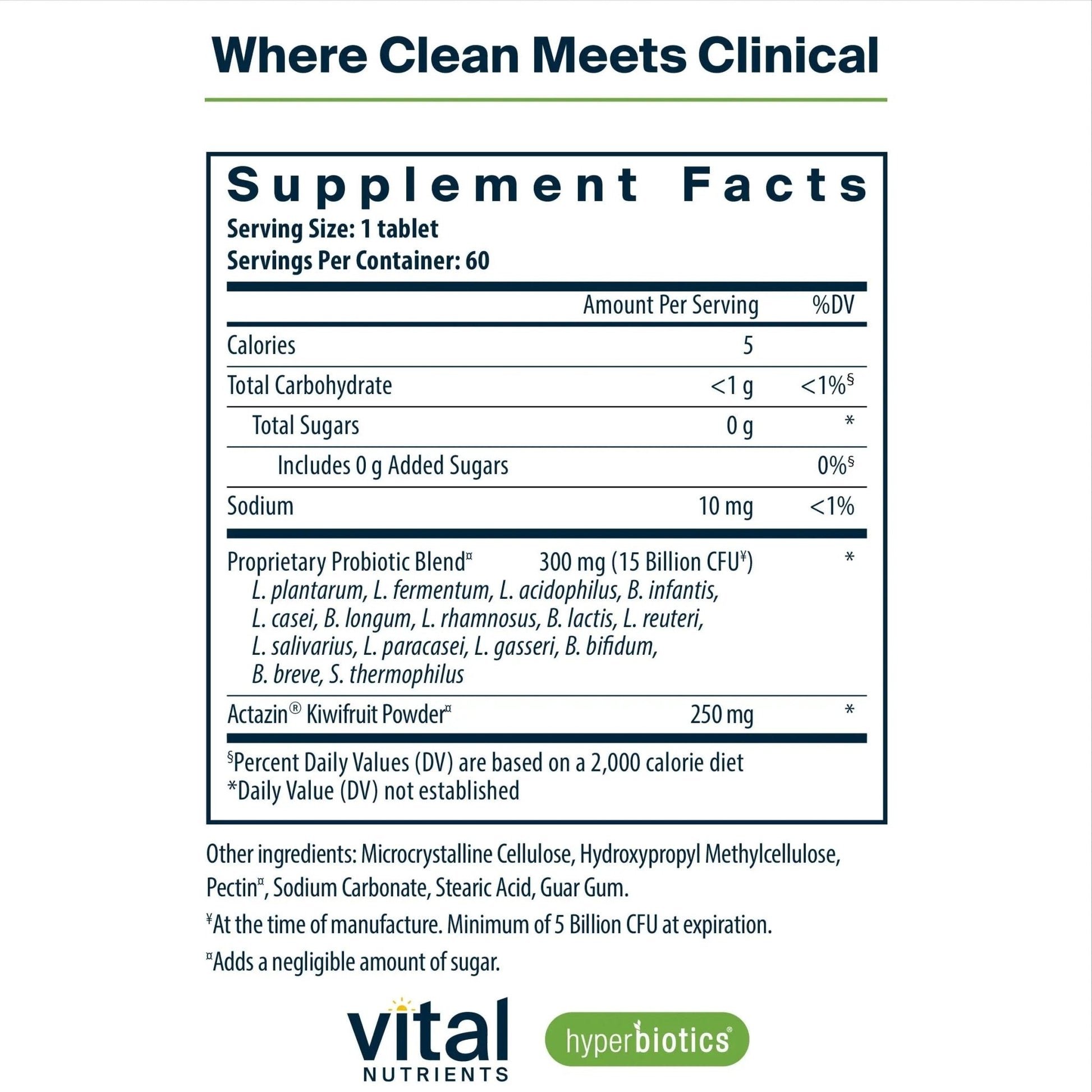 Hyperbiotics Vital Nutrients Pro-15 Advanced Probiotics for Women and Men | 15 Strains + Kiwifruit | Clinically Studied Daily Probiotics for Digestive Health, Gas, & Bloating | 60 Vegan Tablets - Maple Wellness Supplements