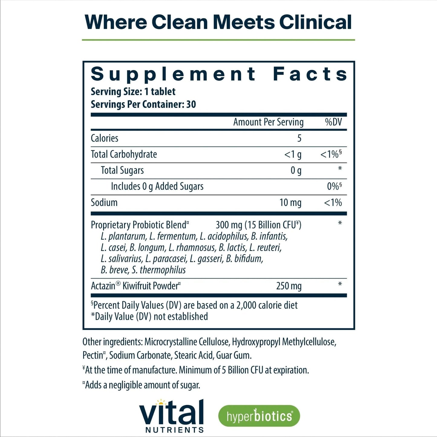 Hyperbiotics Vital Nutrients Pro-15 Advanced Probiotics for Women and Men | 15 Strains + Kiwifruit | Clinically Studied Daily Probiotics for Digestive Health, Gas, & Bloating | 30 Vegan Tablets - Maple Wellness Supplements