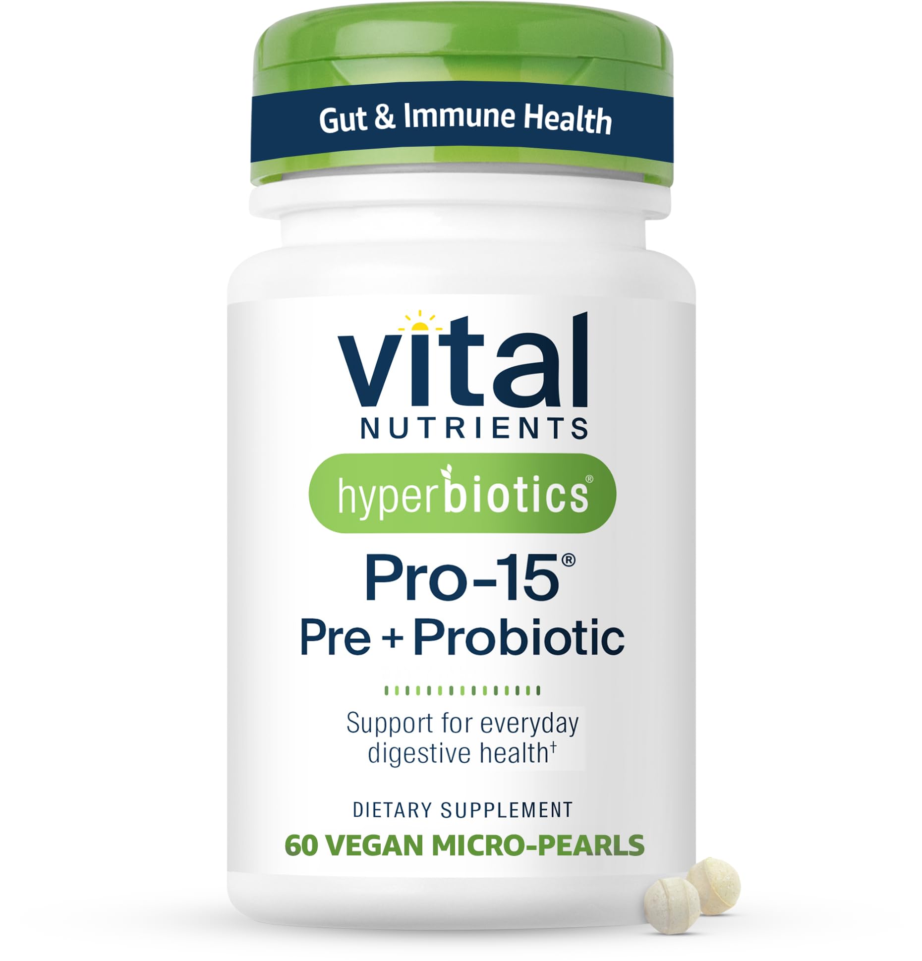 Hyperbiotics Vital Nutrients Pro-15 Prebiotics and Probiotics for Women and Men | 15 Science Backed Strains | Supports Occasional Constipation, Diarrhea, Gas & Bloating | 60 Vegan Time Release Pearls - Maple Wellness Supplements