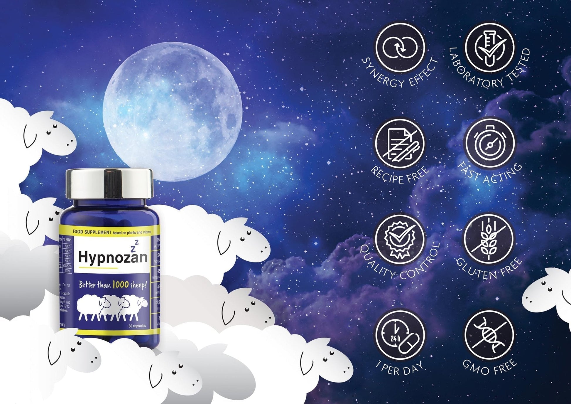 Hypnozan. 60 Easy Nights in Every Pack - 60 Capsules, Just One Before Bed. Natural - Maple Wellness Supplements
