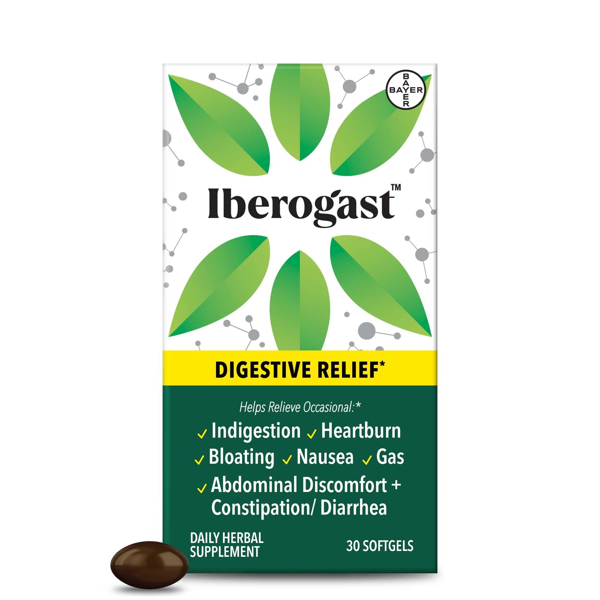 Iberogast Softgels, Herbal Relief of Stomach Upsets: Occasional Indigestion, Bloating, Gas, Nausea, Upset Stomach; 6-Herb Blend with Iberis Amara, - Maple Wellness Supplements
