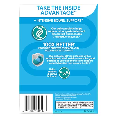 IBS Daily Probiotic Capsules for Digestive Health & Gut Health, Digestive Advantage Probiotics For Men and Women (96 count box) - Digestible Enzymes - Maple Wellness Supplements