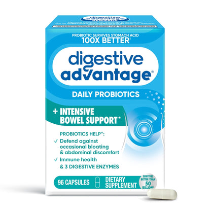 IBS Daily Probiotic Capsules for Digestive Health & Gut Health, Digestive Advantage Probiotics For Men and Women (96 count box) - Digestible Enzymes - Maple Wellness Supplements