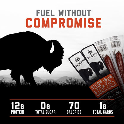 ICON Meats Bison and Pork Snack Sticks, Original Flavor, 24 Pack of High Protein Snacks, Sugar Free, Natural Jerky Meat Sticks, Gluten Free, USDA Inspected, Made in USA, Gifts for Him - Maple Wellness Supplements
