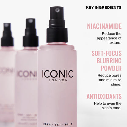 ICONIC LONDON Prep Set Blur Setting Spray | Makeup Fixing Spray, Blurs Imperfections and Gives Skin a Radiant Glow, Vegan Makeup, 120 mL / 4.05 Fl Oz. - Maple Wellness Supplements