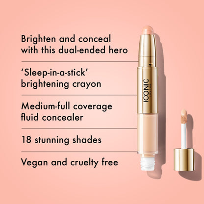 ICONIC LONDON Radiant Concealer & Brightening Duo | Creamy Liquid + Brightening Crayon Dual Ended Concealer, Cruelty Free, Vegan Makeup (Neutral Fair) 0.08 oz - Maple Wellness Supplements