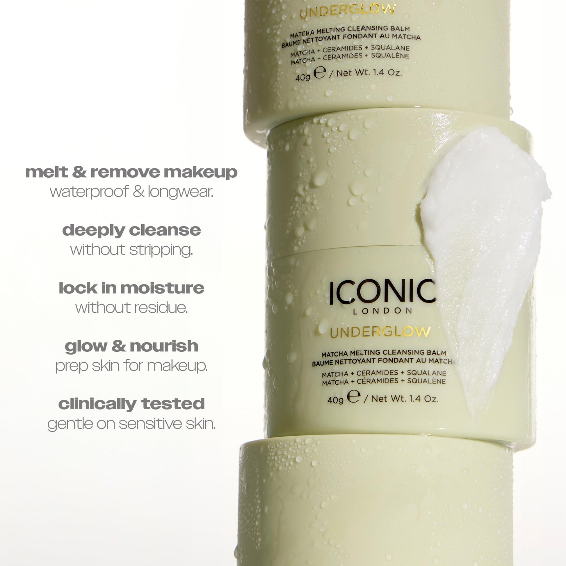 ICONIC LONDON Underglow Matcha Melting Cleansing Balm | Makeup Remover with Squalane & Ceramides for Softer, Plumper Skin | Vegan, 1.41 oz - Maple Wellness Supplements