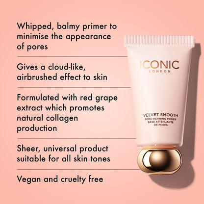 ICONIC LONDON Velvet Smooth Pore-Refining Primer | Whipped, Balmy Primer, Diffuses Pores, Cruelty-Free, Vegan Makeup, 1.01 Fl oz - Maple Wellness Supplements