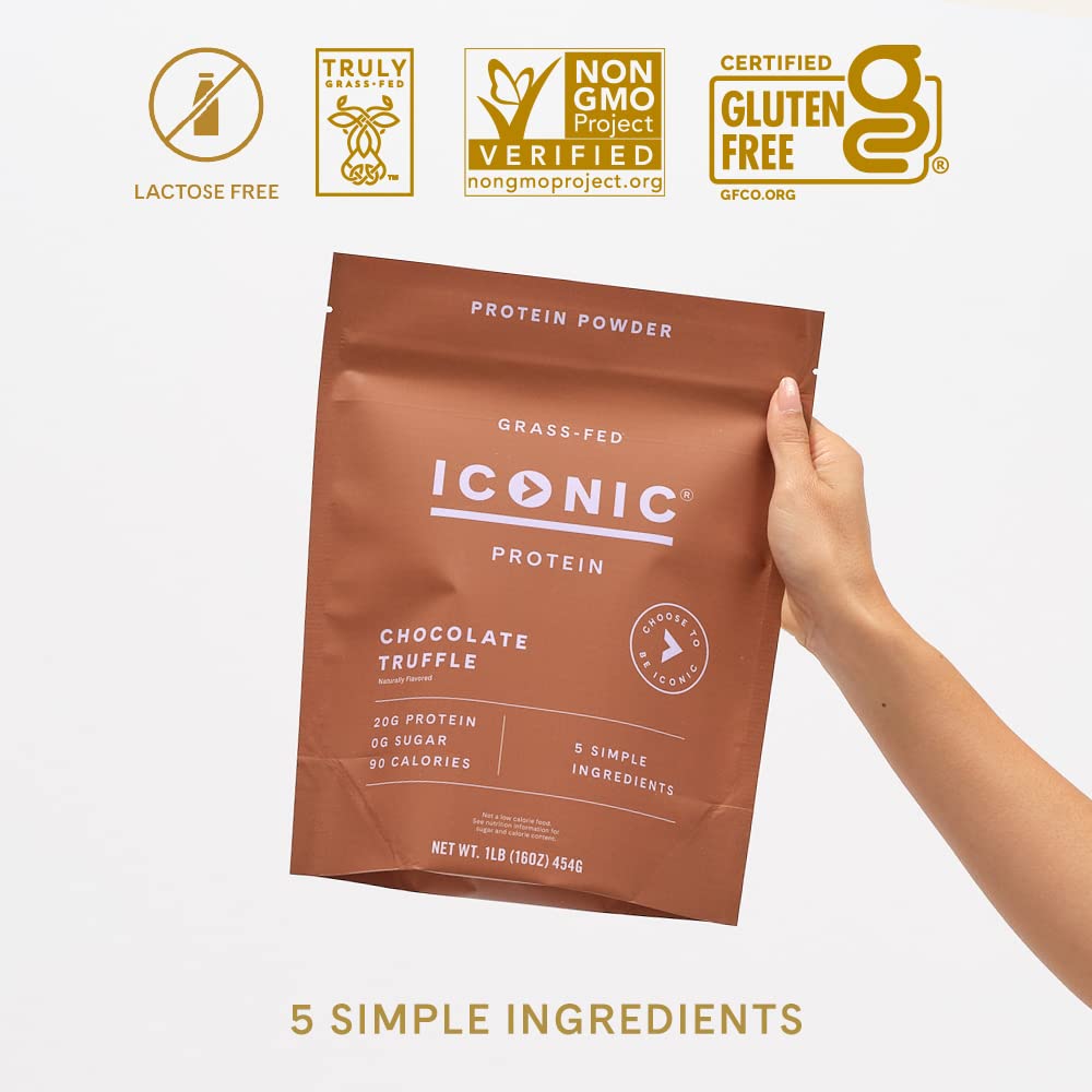 ICONIC Protein Powder, Chocolate Truffle - Sugar Free, Low Carb Protein Powder - Lactose Free, Gluten Free, Non-GMO - 20g Grass Fed Whey & Casein Protein - Maple Wellness Supplements