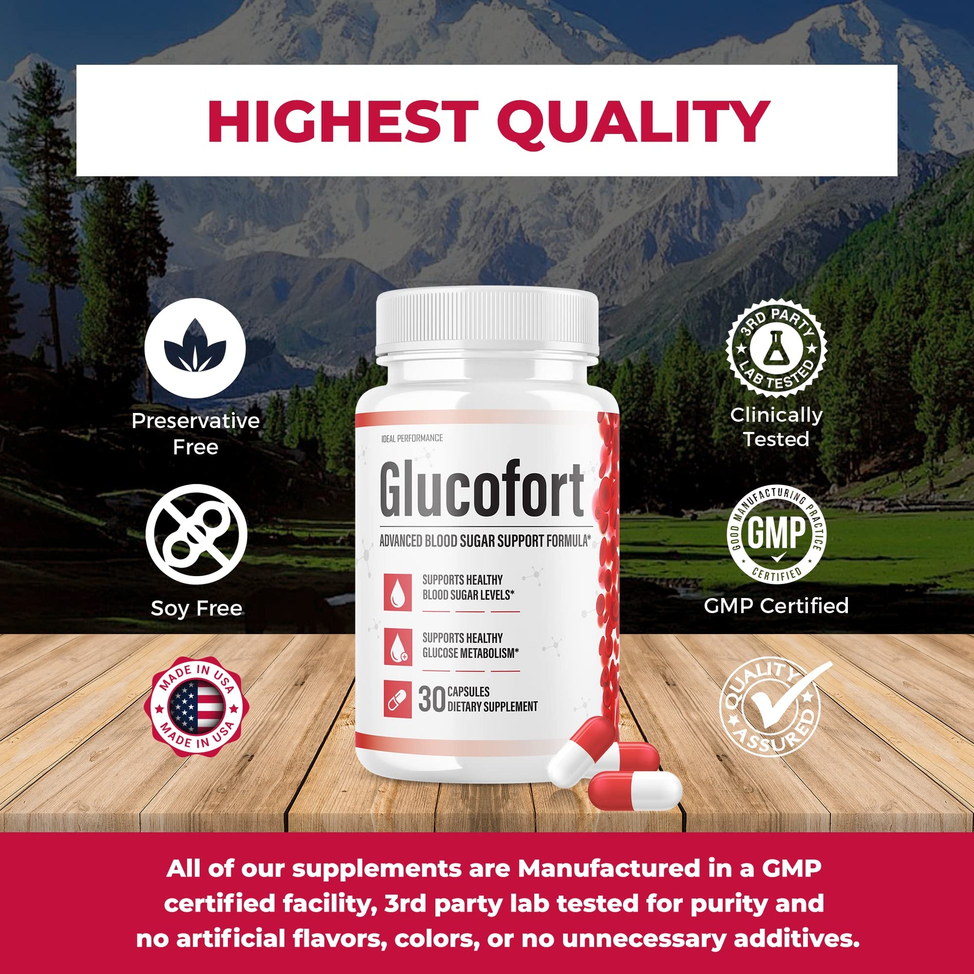 IDEAL PERFORMANCE (Official) Glucofort Supplement Support Formula (3 Pack) - Maple Wellness Supplements