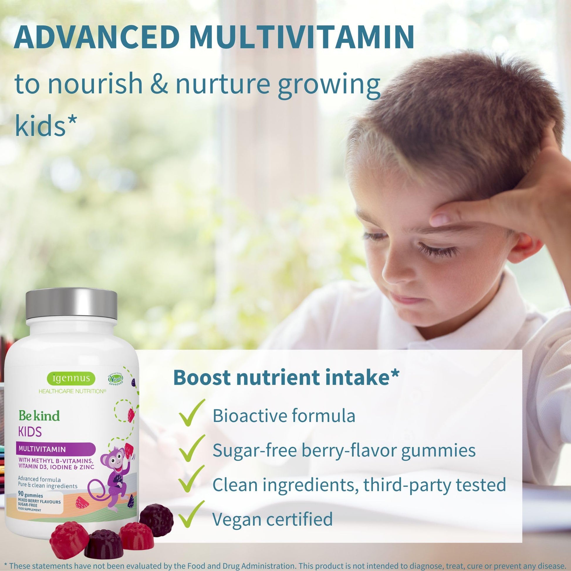 Igennus Methylated Kids Multivitamin Gummies, Clean Label & Third Party Tested, No Artificial Sweeteners or Flavors, Sugar Free, Age 4+, 90 Natural Berry Flavor - Maple Wellness Supplements