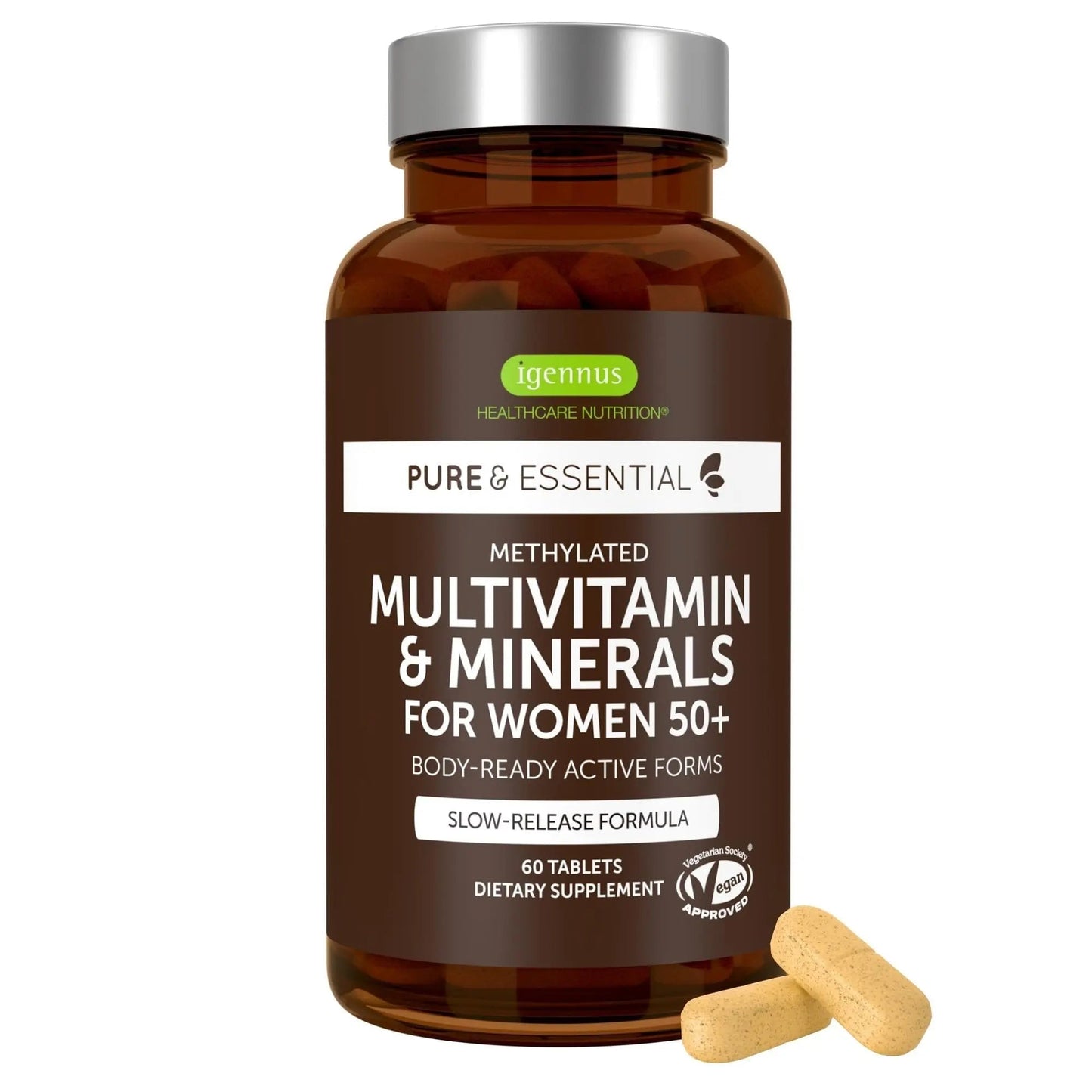 Igennus Methylated Women's 50+ Multivitamin with Calcium & Magnesium, Pure & Clean, All-Day Nutrient Delivery with High-Strength B-Vitamins - Maple Wellness Supplements