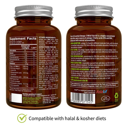Igennus Ultra Pure Omega 3 Triglyceride rTG Wild Fish Oil 1360mg, IFOS Certified, EPA DHA 1000mg Plus Astaxanthin, Non-GMO, - Maple Wellness Supplements