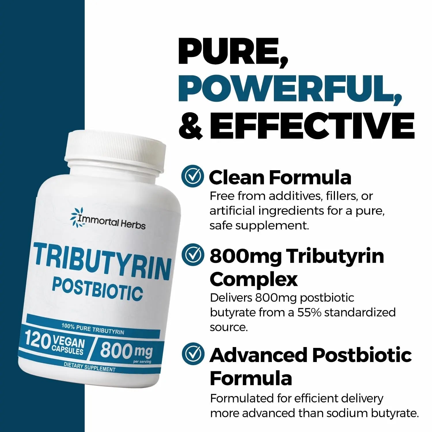 Immortal Herbs Tributyrin Supplement 800mg, Advanced Butyrate Form, 55% Standardized, More Effective Delivery Than Sodium Butyrate, 120 Capsules, Non-GMO & Gluten Free Postbiotic Supplement - Maple Wellness Supplements