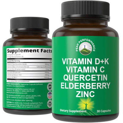 Immune Support Supplement with 6 Top Ingredients. Vitamin D3 K2 + Vitamin C + Elderberry + Zinc + Quercetin. Includes 5000 IU Vitamin D. Immunity Capsules. Supplements for Women and Men - Maple Wellness Supplements
