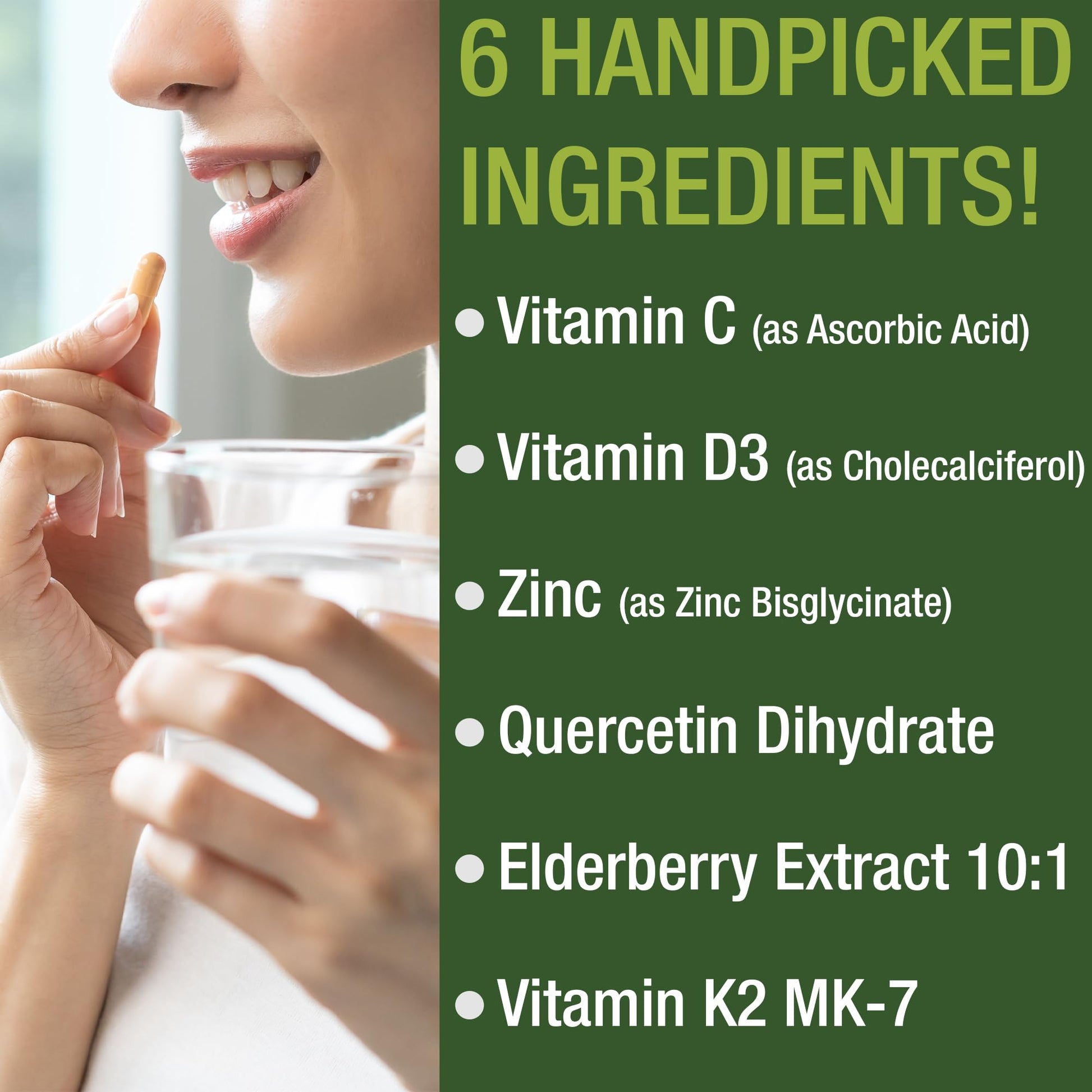 Immune Support Supplement with 6 Top Ingredients. Vitamin D3 K2 + Vitamin C + Elderberry + Zinc + Quercetin. Includes 5000 IU Vitamin D. Immunity Capsules. Supplements for Women and Men - Maple Wellness Supplements