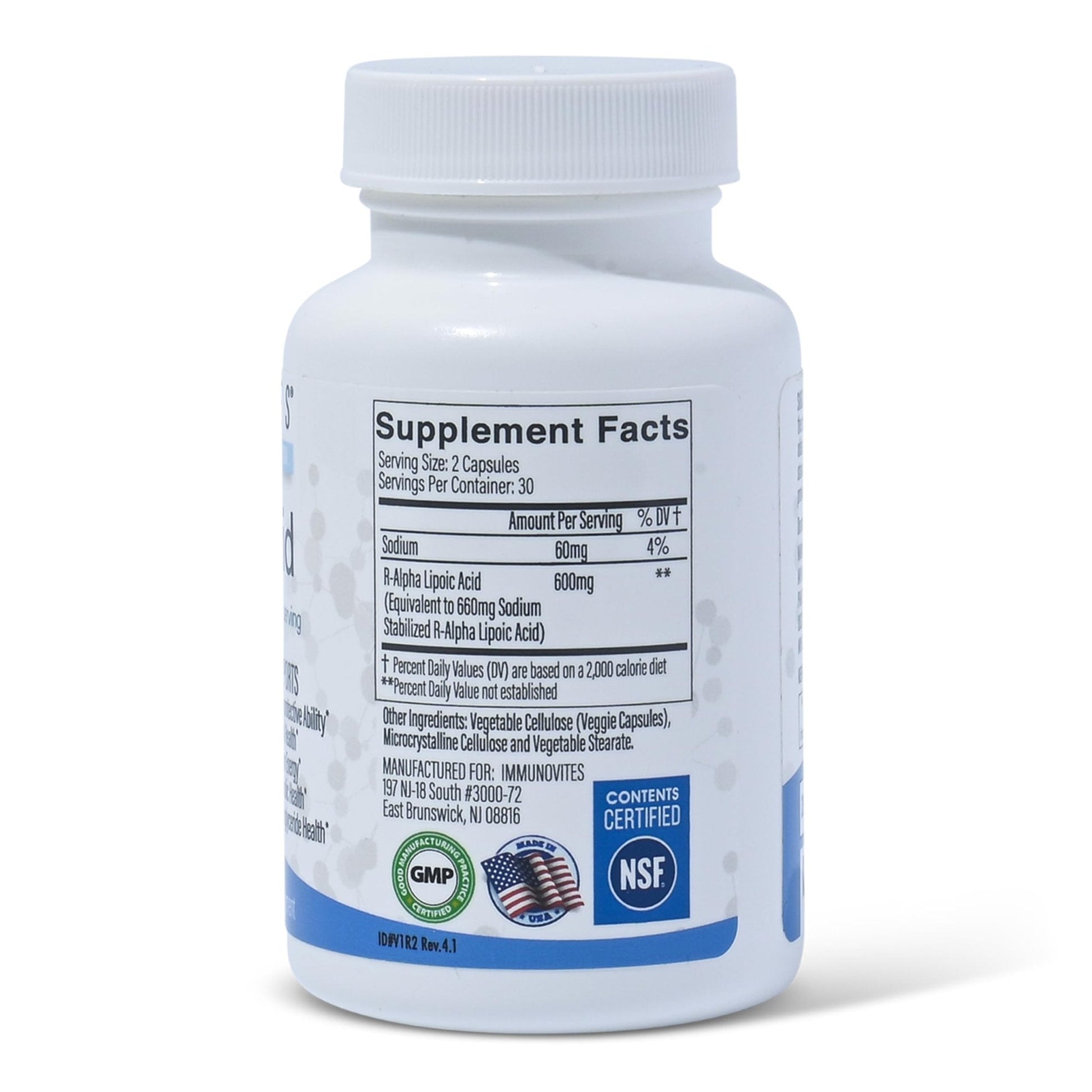IMMUNOVITES Stabilized R-Alpha Lipoic Acid ((True)) 600mg per Serving [[High Potency & up to 40x Increased Absorption]] - Maple Wellness Supplements