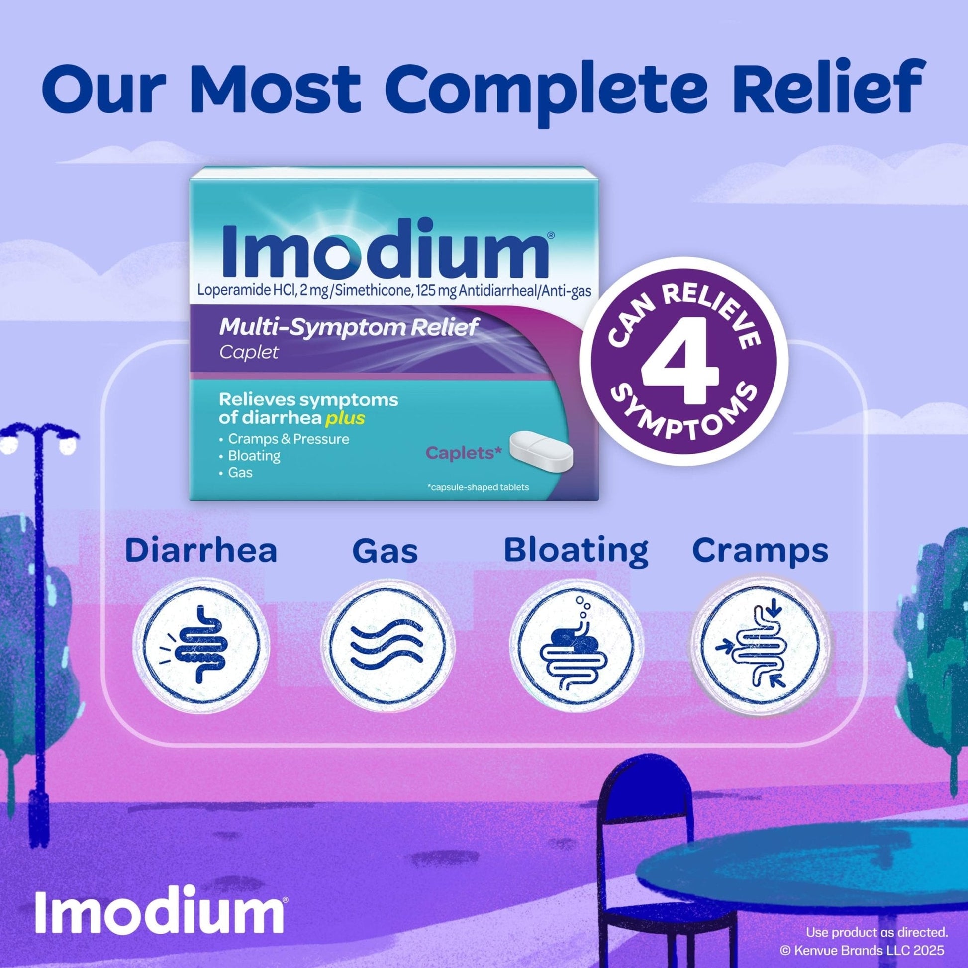 Imodium Multi-Symptom Relief Caplets, Loperamide Hydrochloride & Simethicone Anti-Diarrheal Medicine for the Relief of Diarrhea, Gas, Bloating, Cramps & Pressure, 18 ct - Maple Wellness Supplements