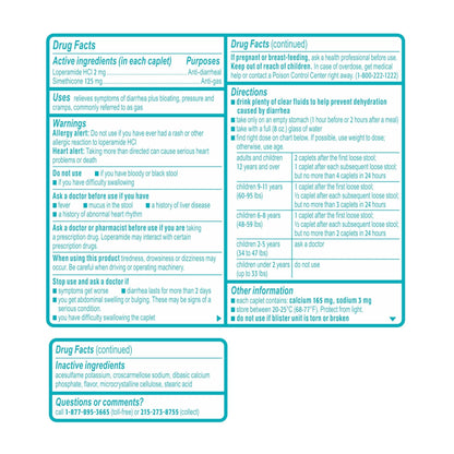Imodium Multi-Symptom Relief Caplets with Loperamide Hydrochloride & Simethicone, Anti-Diarrheal Medicine for Treatment of Diarrhea, Gas, Bloating, Cramps & Pressure, Traveler's Diarrhea, 24 ct - Maple Wellness Supplements