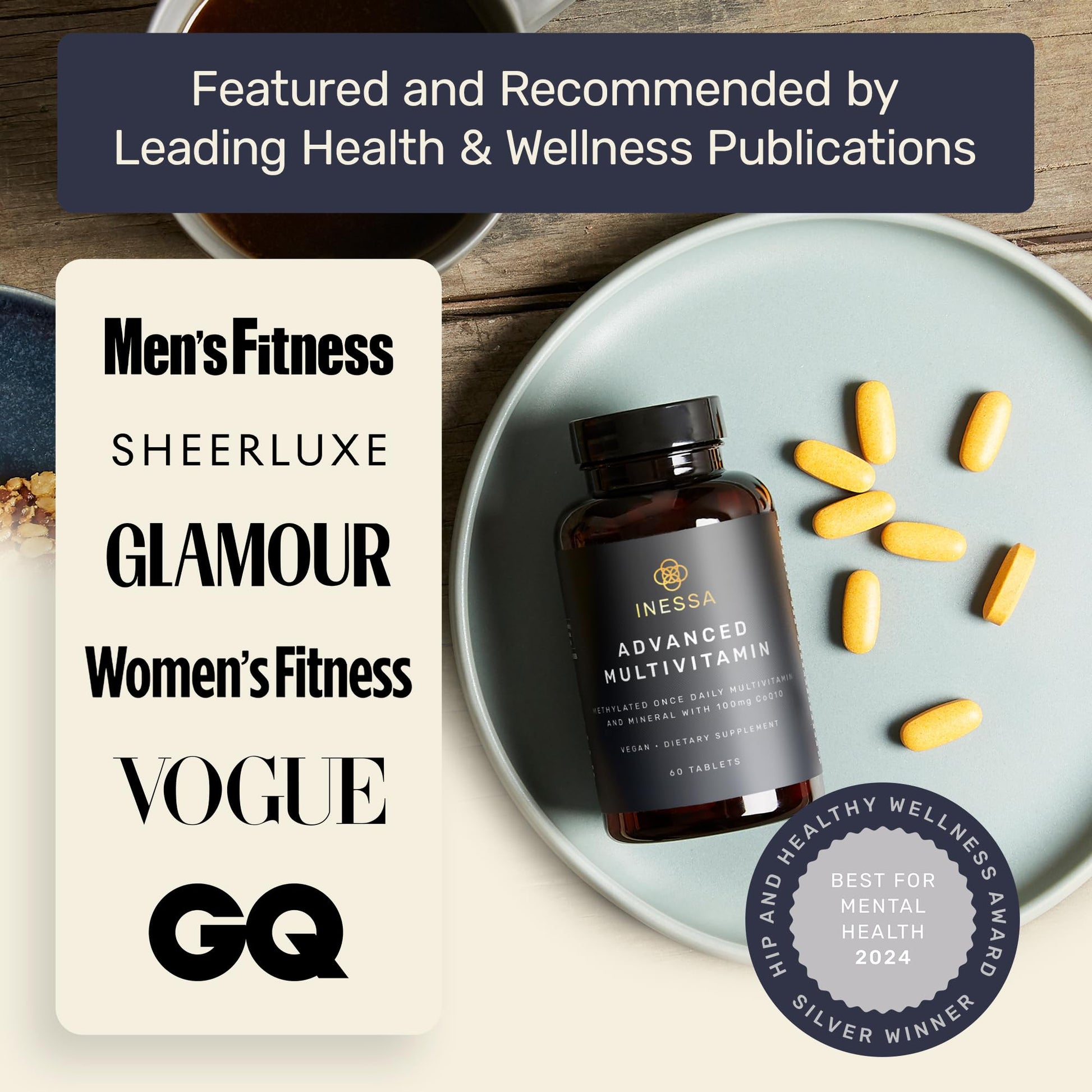 Inessa Methylated Multivitamin for Men and Women - Advanced Natural Daily Mens Multivitamins with CoQ10 100mg, Vitamins D3, K2, A, B Complex Vitamins - Maple Wellness Supplements