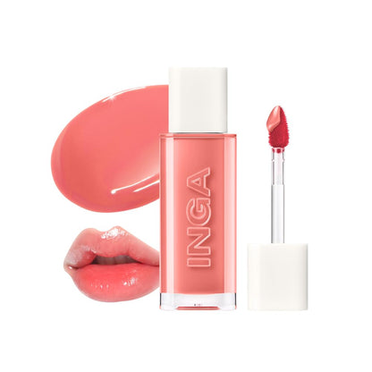 INGA Water Glow Lip Tint | Hydrating, Glossy Korean Lip Tint with Sheer Color & Glass-Like Shine | Long-Lasting, Non-Sticky Korean Lip Stain (RICH SALMON) - Maple Wellness Supplements