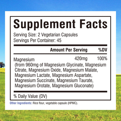 Innate Vitality 10-in-1 Magnesium Complex 960mg, 420mg Elemental Mag per Serving, with Magnesium Glycinate, Citrate, Malate, and More, Sleep, Digestion, Energy Support, 90 Vegan Caps - Maple Wellness Supplements