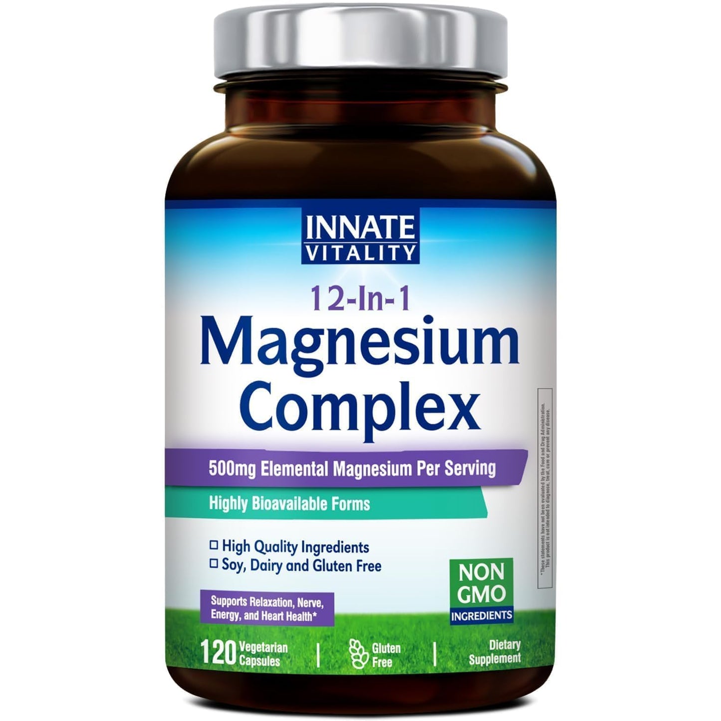Innate Vitality 12-in-1 Magnesium Complex, 500 mg Elemental Mag, with Magnesium Glycinate Malate Taurate Aspartate & More, - Maple Wellness Supplements