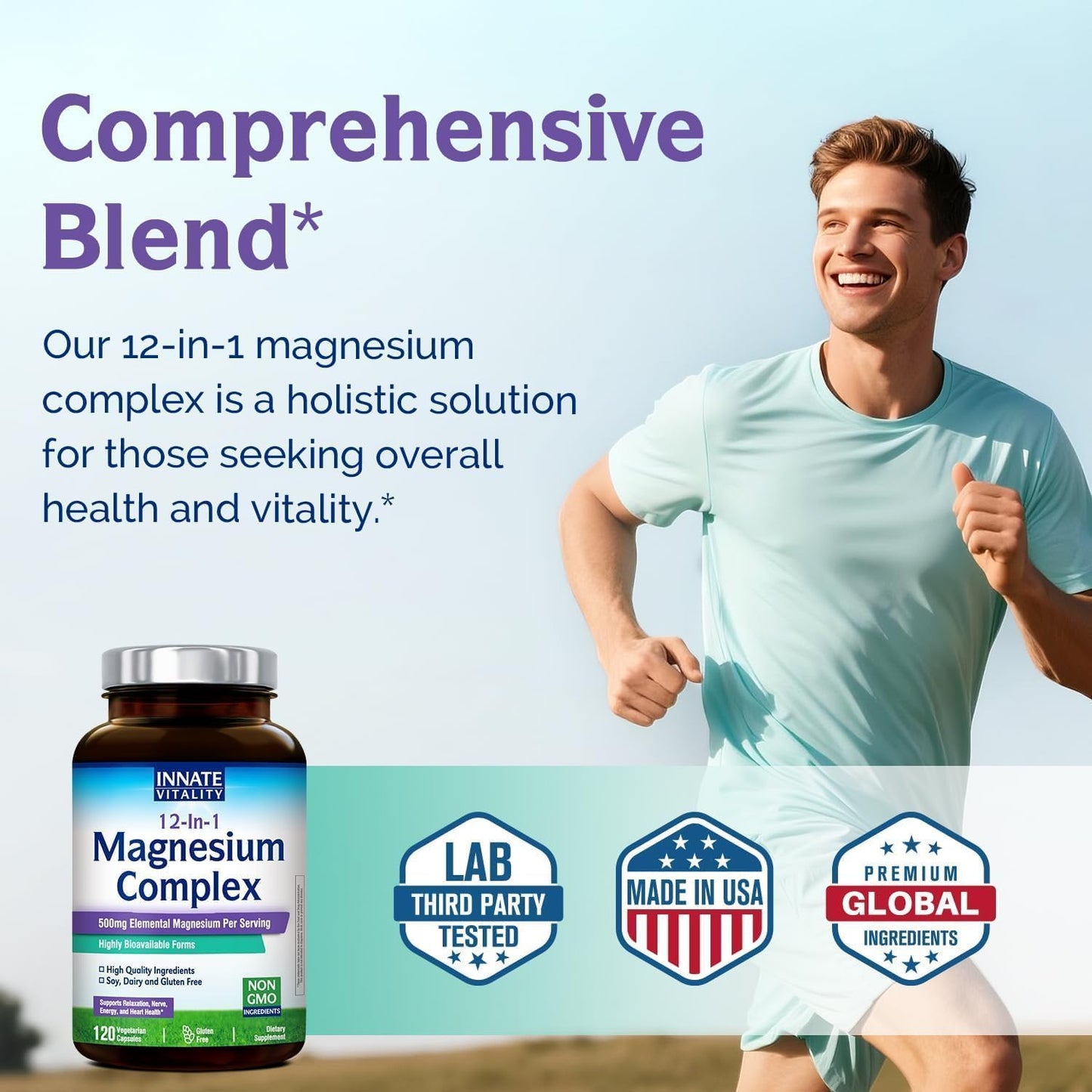 Innate Vitality 12-in-1 Magnesium Complex, 500 mg Elemental Mag, with Magnesium Glycinate Malate Taurate Aspartate & More, - Maple Wellness Supplements