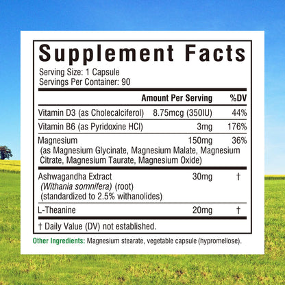 Innate Vitality Magnesium Complex, Magnesium Glycinate Citrate Malate Taurate with Ashwagandha L-Theanine Vitamin D3 & B6, High Absorption, Full Spectrum, Bones Stress Sleep Support, 90 caps - Maple Wellness Supplements