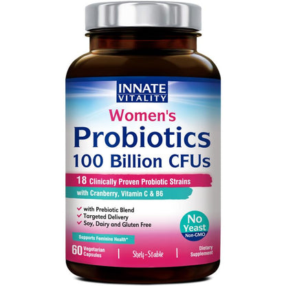 Innate Vitality Women’s Probiotics, 100 Billion CFUs 18 Strains, with Cranberry, Vitamin C - Maple Wellness Supplements