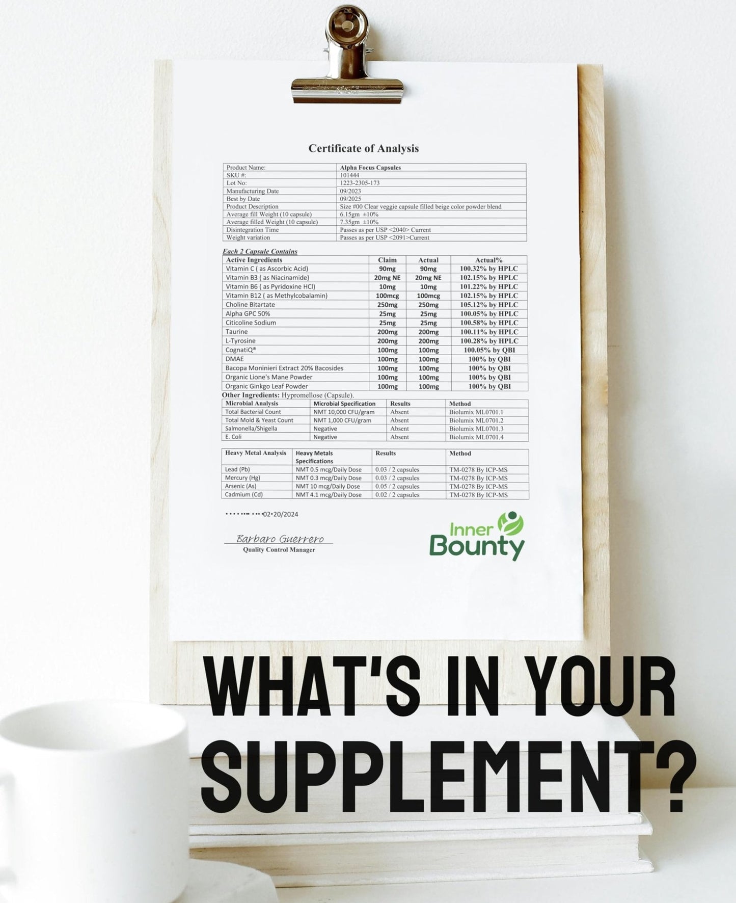 Inner Bounty Focus 14-in-1 Nootropic Brain Supplement with Lions Mane, Alpha GPC Choline, Vitamin C & B12, Taurine, Bacopa - Energy, Cognitive, Memory Support, 60 Filler Free Capsules - Maple Wellness Supplements