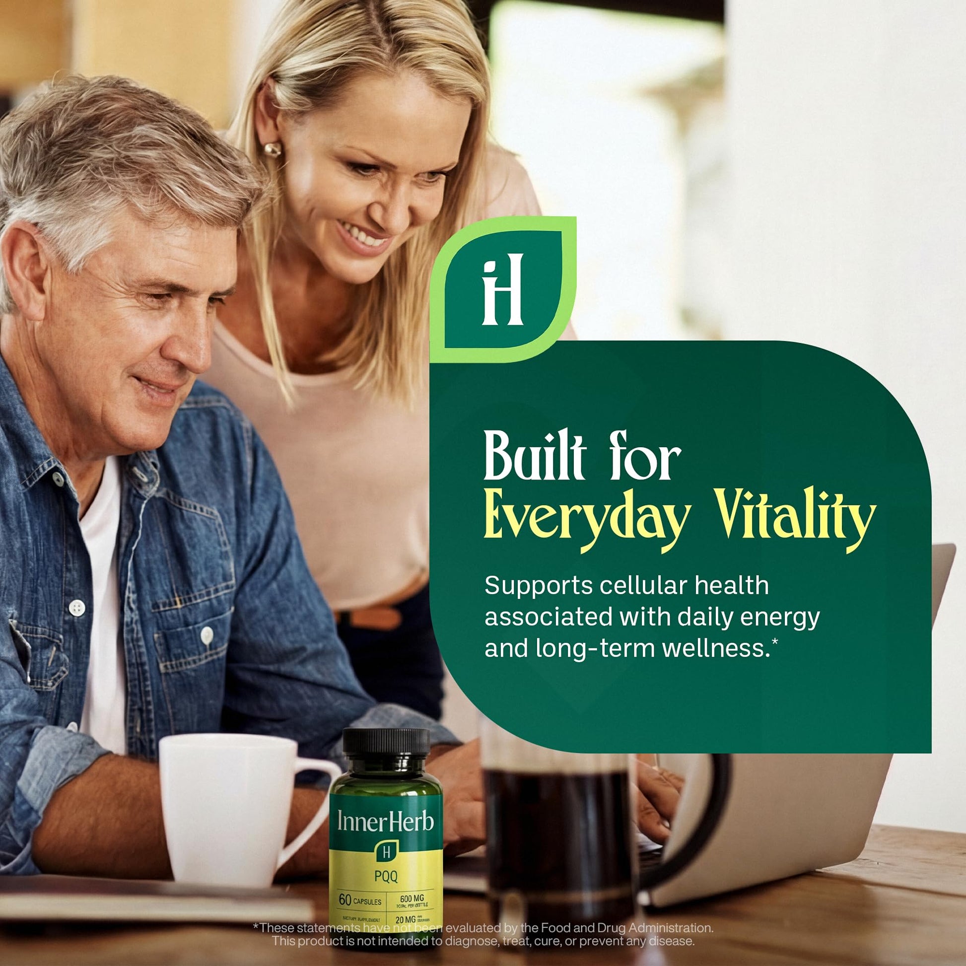 InnerHerb Pyrroloquinoline Quinone PQQ Daily Capsule - Supplement for Adults (60 Capsules, 30 Servings) (20mg Per Serving) - Maple Wellness Supplements