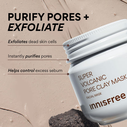 Innisfree Super Volcanic Clay Mask, Premium Korean Skincare with AHA and Natural Clusters for Deep Pore Detox, Gentle Exfoliation, Oil Control - Maple Wellness Supplements