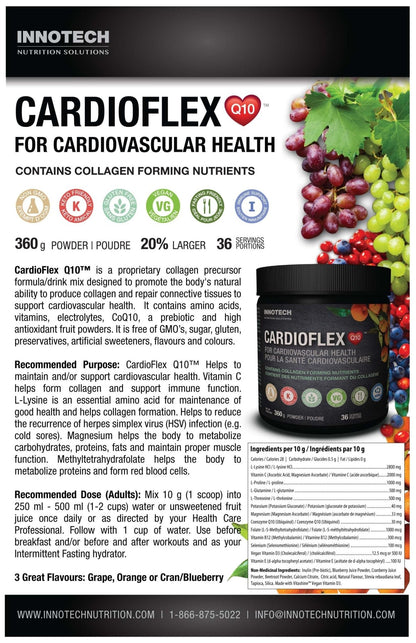 Innotech Nutrition CardioFlex Q10 Heart Health & Energy Support CoQ10 Amino Acids & Electrolytes Orange 360g - Maple Wellness Supplements