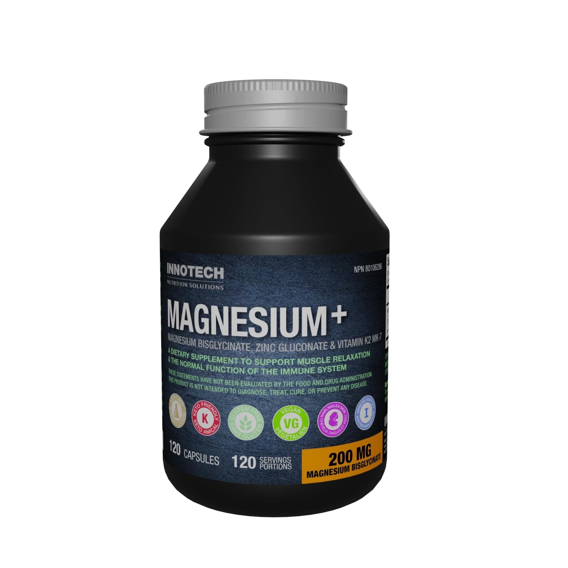 Innotech Nutrition Magnesium Plus Muscle Bone & Sleep Support Magnesium Bisglycinate Zinc & Vitamin K2 120 Vegan Capsules - Maple Wellness Supplements