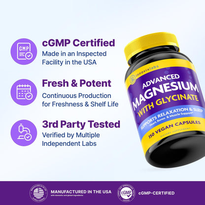 InnovixLabs Advanced Magnesium Capsules - 150 Ct, 210 mg - Chelated Glycinate and Malate - High Absorption, Promotes Relaxation, Bones, Muscle Health - Maple Wellness Supplements