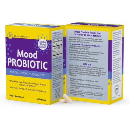 InnovixLabs Mood Probiotic for Women & Men, Clinically Studied Digestive & Mood Support Supplement, Lactobacillus helveticus Rosell-52ND & Bifidobacterium longum Rosell-175, 60 Capsules - Maple Wellness Supplements