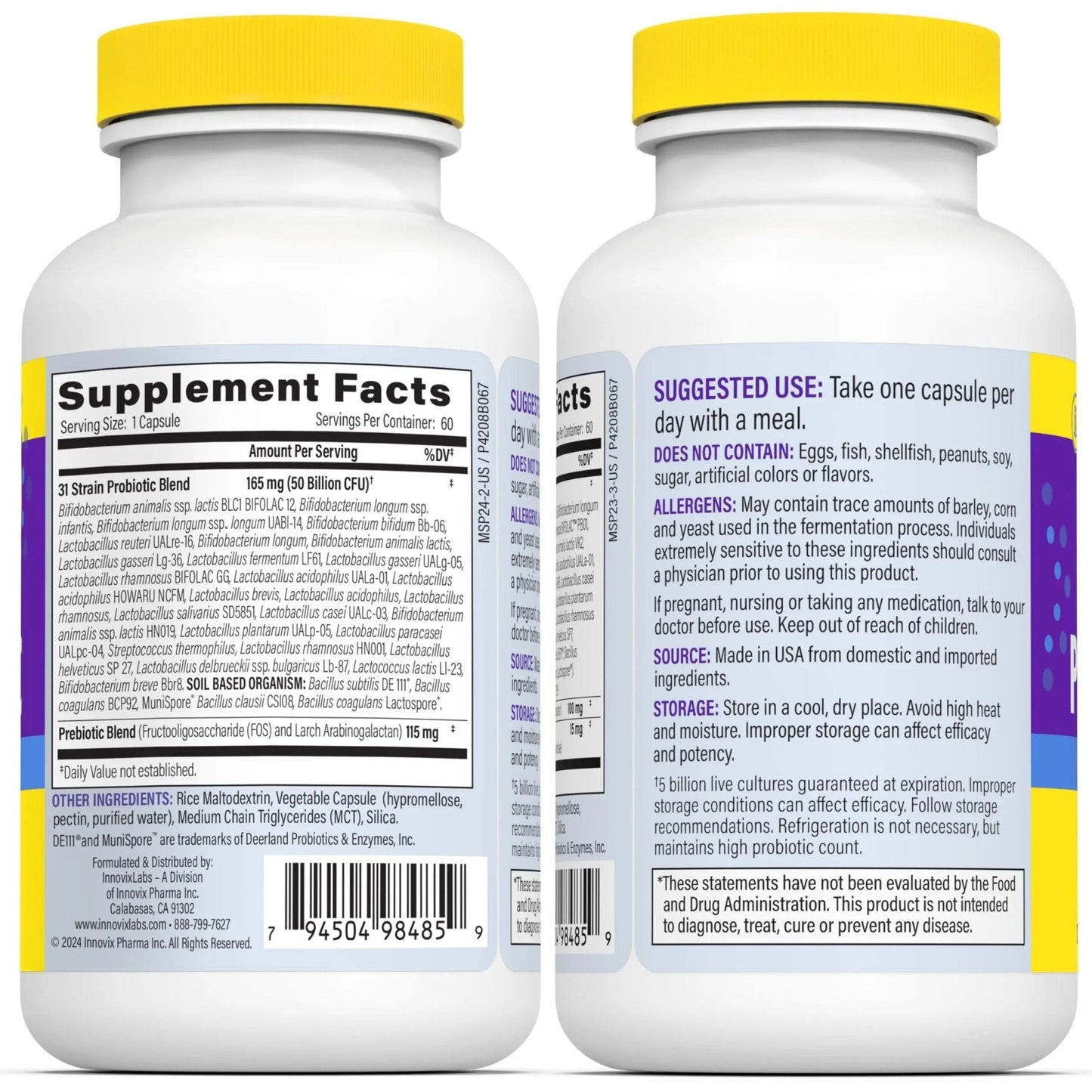 InnovixLabs Multi Strain Probiotics for Women & Men - Probiotic Supplement - 50 Billion CFU - Gut Health, Immune Support, Digestion, Lactobacillus Acidophilus, Prebiotics and Probiotics, 60 Capsules - Maple Wellness Supplements