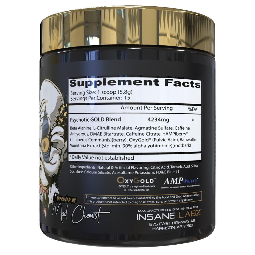Insane Labz Psychotic Gold, High Stim Pre Workout Powder, Extreme Lasting Energy - Maple Wellness Supplements