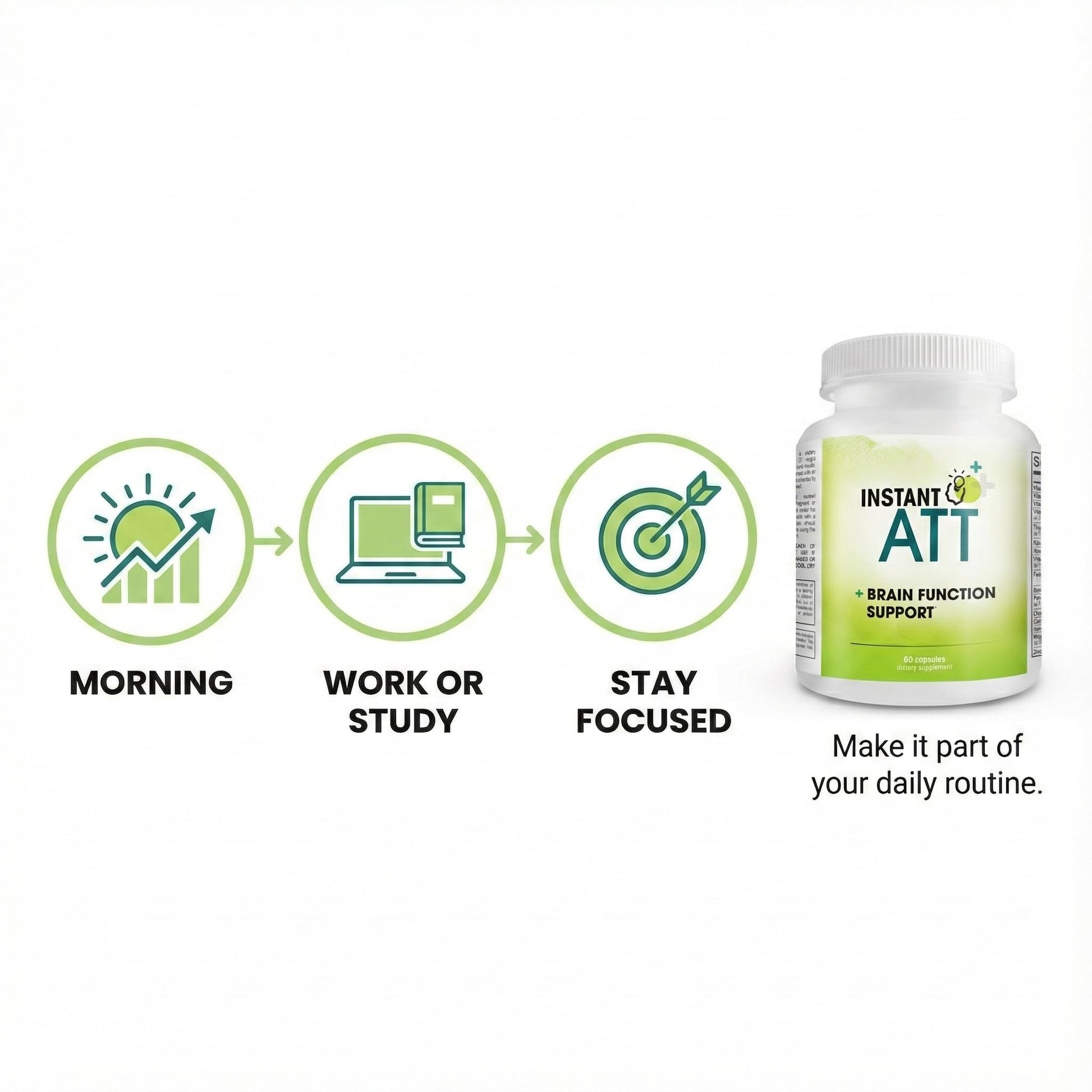 InstantATT - 7-in-1 Caffeine Free Nootropic All-Natural Brain, Focus, Memory Supplement (60 Capsules) - Maple Wellness Supplements