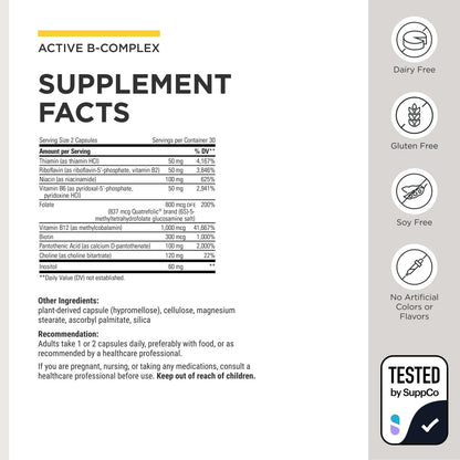 Integrative Therapeutics Active B-Complex - with Choline and Methylfolate - Cellular Energy, Immune Function & Heart Health Support with Vitamins B2, B6 & B12 - Maple Wellness Supplements
