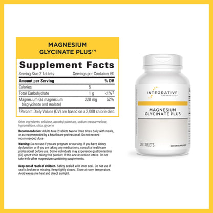 Integrative Therapeutics Magnesium Glycinate Plus - Brain Function Support Supplement for Adults* - Supports Heart and Muscular Function* - Dairy-Free & Gluten-Free - 120 Count (60 Servings) - Maple Wellness Supplements