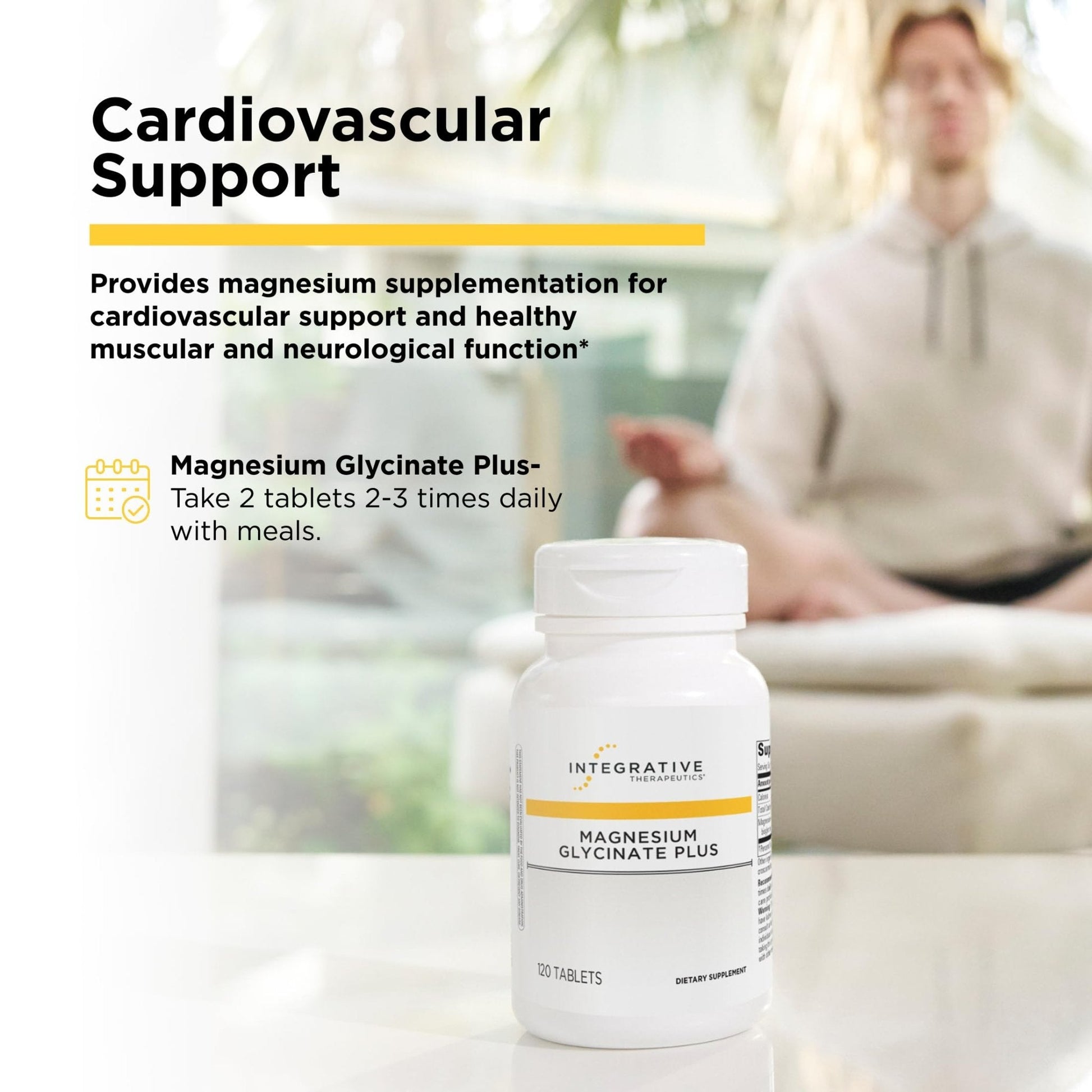 Integrative Therapeutics Magnesium Glycinate Plus - Brain Function Support Supplement for Adults* - Supports Heart and Muscular Function* - Dairy-Free & Gluten-Free - 120 Count (60 Servings) - Maple Wellness Supplements