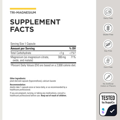 Integrative Therapeutics Tri-Magnesium - Supports Cellular Energy & Energy Metabolism* - Magnesium Supplement for Heart & Nerve Health Support* - Third-Party Tested - 90 Capsules (90 Servings) - Maple Wellness Supplements