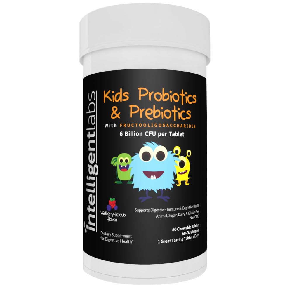 Intelligent Labs Kids/Children Probiotics 6 Billion CFU with Prebiotics, PHGG & FOS, Once-Daily Chewable, Great Taste, 10x Effectiveness - Maple Wellness Supplements