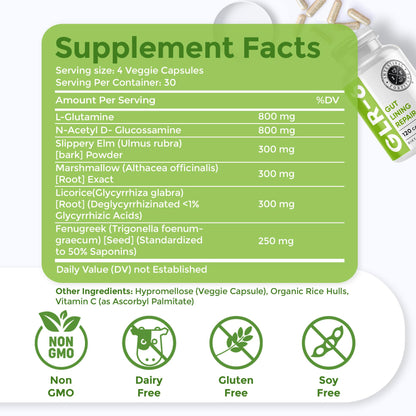 Intestinal Fortitude GLR-6 - Gut Lining Repair Supplement for Gut Health - Leaky Gut Repair with L-Glutamine, Slippery Elm, DGL Licorice Root, Marshmallow Root, Fenugreek - Maple Wellness Supplements