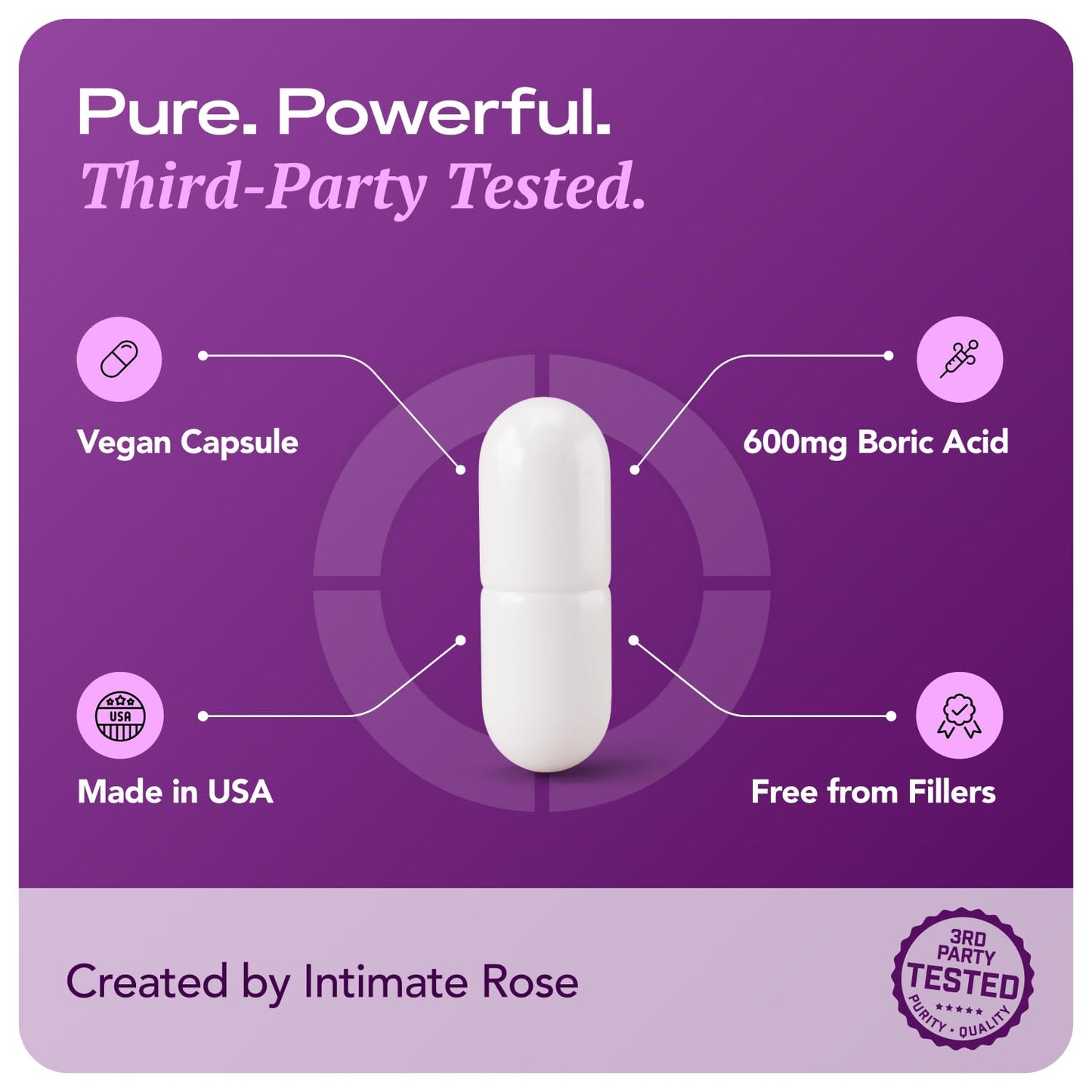 Intimate Rose Boric Acid Vaginal Suppositories, 14 Count for Feminine Deodorizing & Freshness - Vegan Capsules - Maple Wellness Supplements